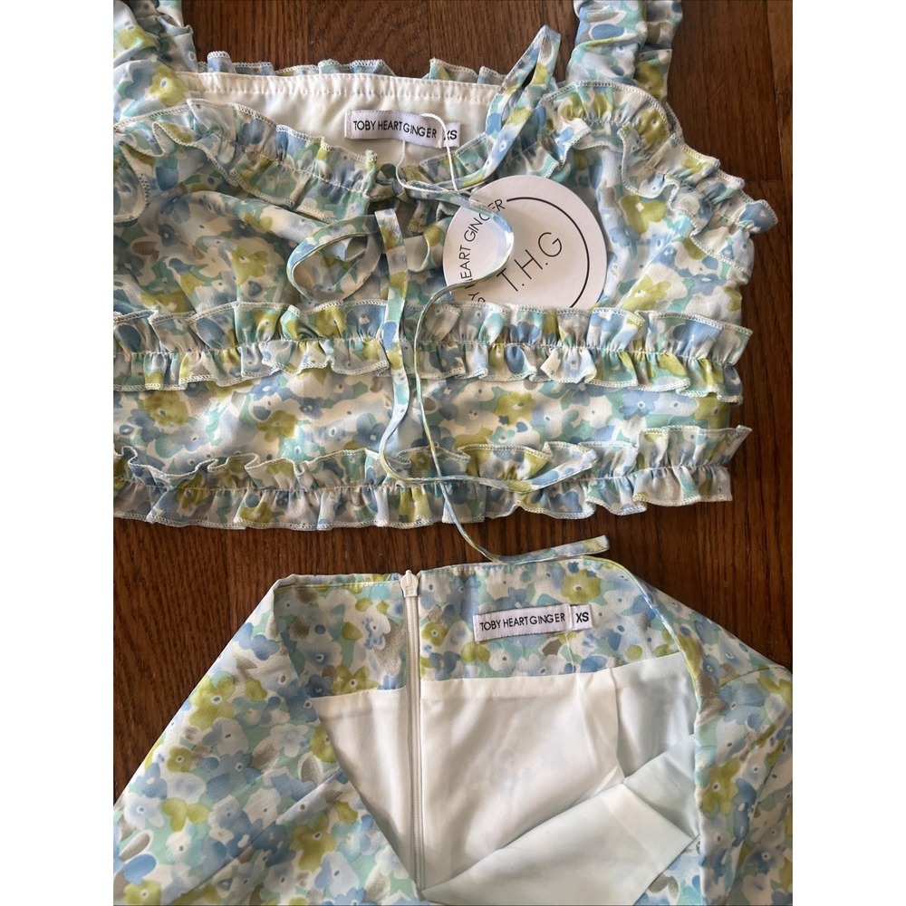 NWT Toby Heart Ginger Floral Ruffle Dawn Crop Top and Skirt Set XS Blue Green - Picture 5 of 11